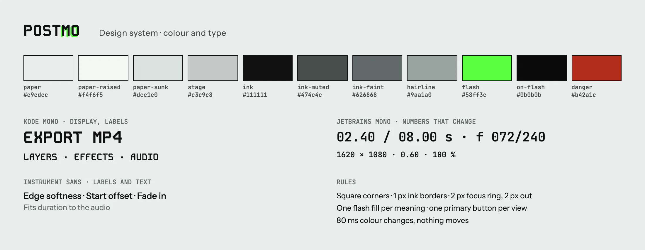 Postmo's colour tokens and typefaces