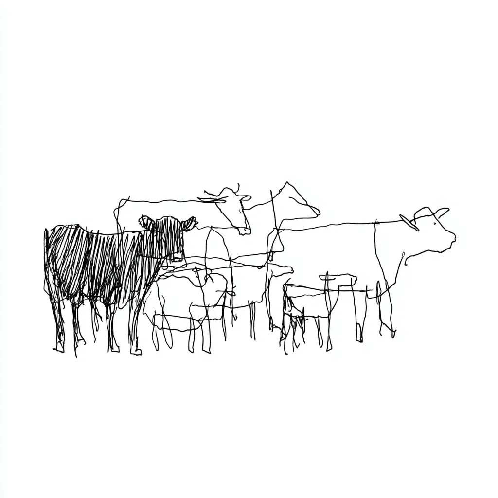 A black line sketch of a herd of cows