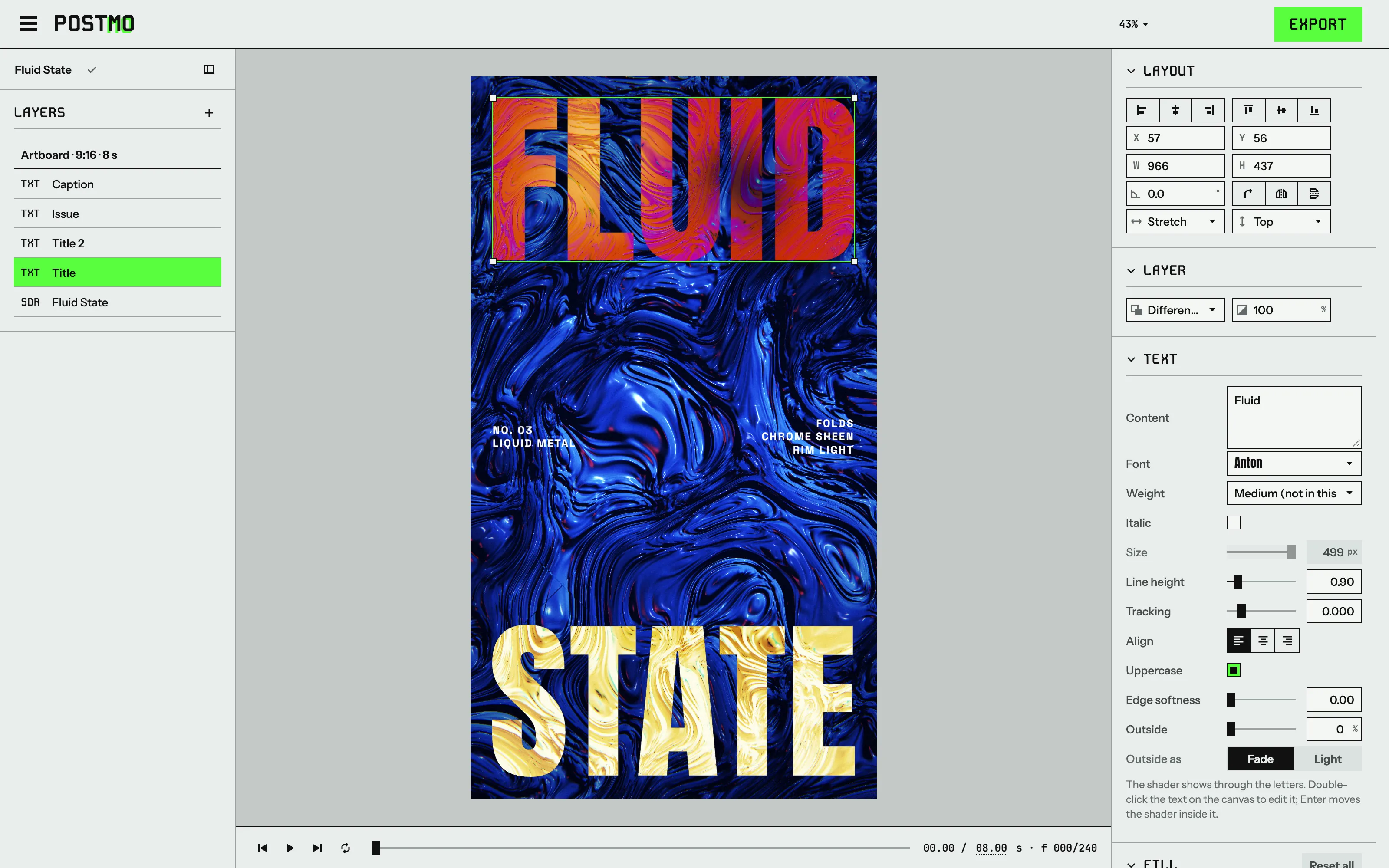 A title filled with a shader