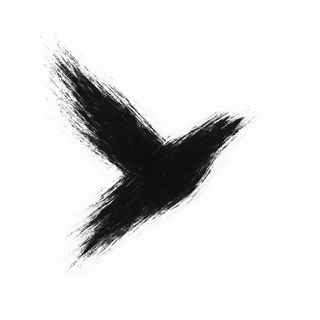 The final logo: a bird in flight drawn with rough black brush strokes